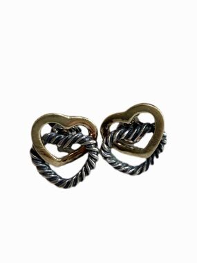 David Yurman Two-Tone Heart Knot Stud Earrings - Gold & Silver